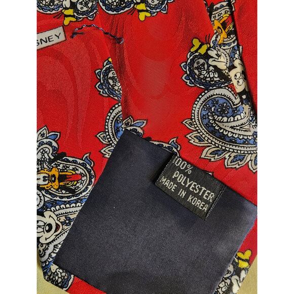 Disney Mickey, Donald, Pluto & Goofy Red Paisley Polyester‎ Tie - Picture 3 of 3